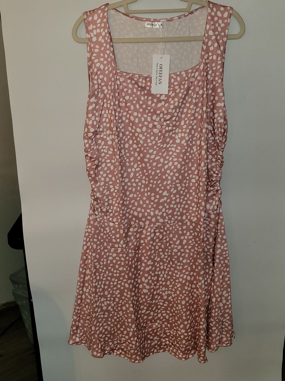 Ofeefan Dusty Rose and White Spotted Sleeveless Midi Dress